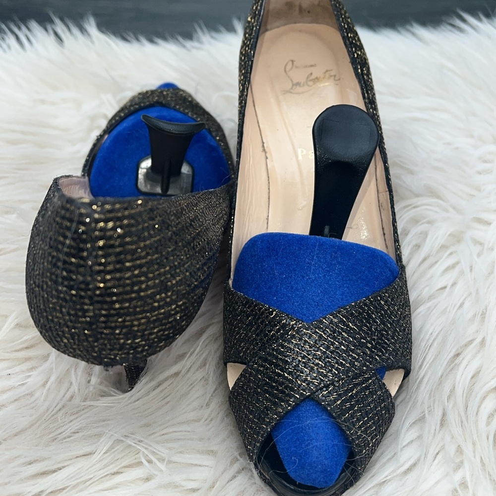 Christian Louboutin Glitter Shelley 90 Pumps 40.5 Black Gold